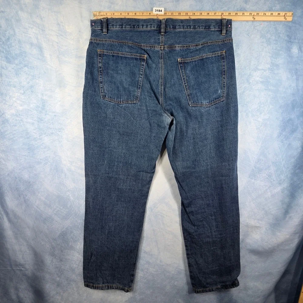 Adventuridge Mens Flannel Lined Jeans 38x32 Medium Wash Blue Denim Plaid Lining